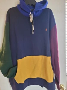Polo Ralph Lauren Men’s 2XB Multicolor Colorblock Fleece Pullover Hoodie New! - Picture 1 of 7