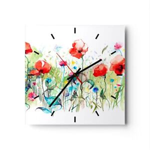 Horloge murale en verre 30x30cm Fleurs Prairie feuille nature Wall Clock