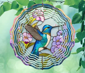 10" Hummingbird Stained Glass Hanging Wind Spinner Yard Decor 3D Kinetic rws-025 - Picture 1 of 2