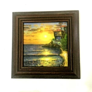 Vintage Rare Old Picture Art Hand Painted Oil Painting Sunset Beach Home Amazing - Picture 1 of 9