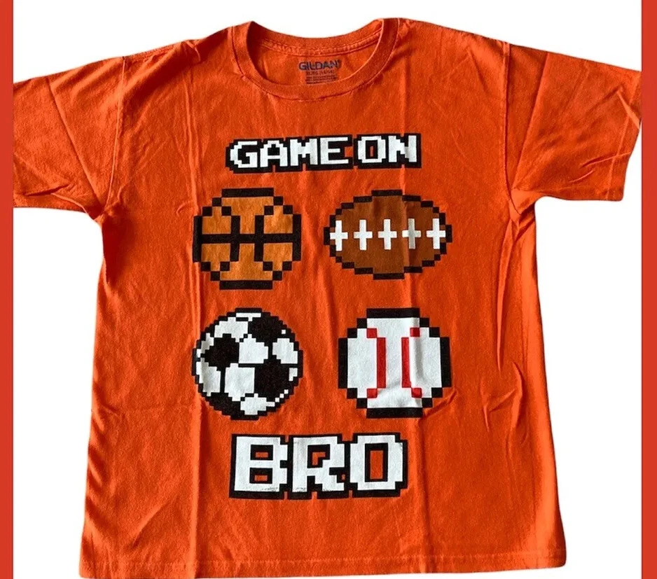 GAME ON Orange T-Shirt Kids GILDAN Size XL(14/16)  Crew Neck Short Sleeve Tees - Image 1 of 4