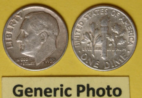 1955 or 1955-D or 1955-S US Roosevelt Dimes in Circulated condition...see Photos Cover