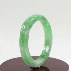 59mm Chinese Hand-carved Green Jadeite Jade Gems Bangle Bracelet j7085 - Picture 1 of 12