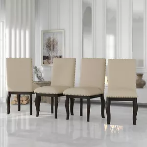 TREXM 4pc Dining Chairs Wood Fabric Room Chairs with Nailhead - Espresso - Picture 1 of 12