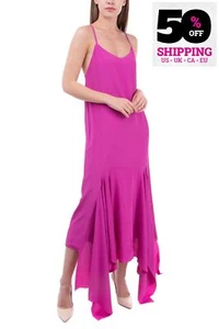 RRP €340 SOLACE LONDON Asymmetric Hem Dress UK 10 Pink Silk Blend Draped Strappy - Picture 1 of 3