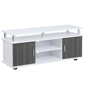 HOMCOM TV Cabinet Stand Entertainment Center Media Console Storage Grey, White