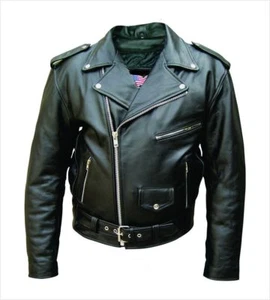Abrigo chaqueta de motociclista de cuero genuino negro estilo clásico para hombre - Imagen 1 de 1