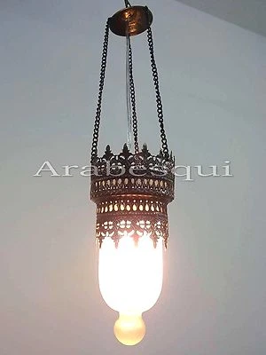 BR130M Art Decorative White Frosted Glass Lamp With Brass Ornament Belt  - Image 1 of 2