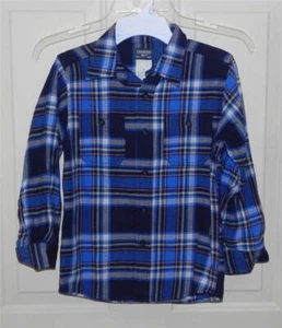 NWT - Boy's OshKosh B'gosh Plaid Flannel Shirt - Blue Plaid - Sz 4 - Picture 1 of 1