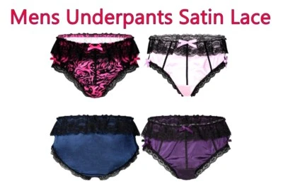 Satin Ruffled Lace Girly Briefs Sissy Crossdress Panties Bikinis Underwear Men + Foto 1 de 4