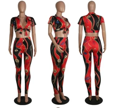 Women Tracksuits Print Top +Pants Suit Two Piece Set Night Club Party Outfits #Q - Изображение 1 из 4