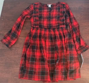 Cat & Jack Girls' red/black/silver Plaid Shine Long Sleeve Woven Dress - Picture 1 of 2