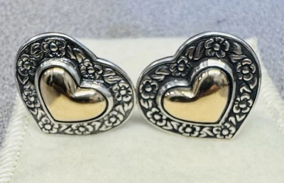 RETIRED James Avery Sterling & 14K Heart of Gold Earrings Omega Backs - Image 1 of 4