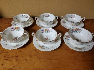 6 Sets Minton Marlow Footed Cream Soup Bowl & Saucer  Wreath & Globe Backstamps - Picture 1 of 11