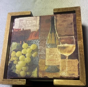 Set Of 5 Thirstystone Ceramic Coasters With Holder Wine Theme - Picture 1 of 21