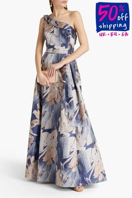 RRP€510 AIDAN MATTOX Jacquard Gown US22 UK26 IT58 4XL One Shoulder Floral  - Image 1 of 4