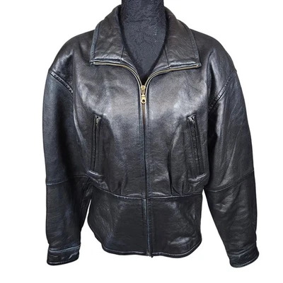Tannery West Leather Bomber Jacket Women's Full Zip Black Retro Stylish - Image 1 of 4