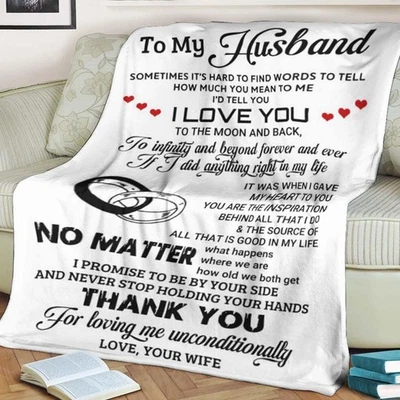 Manta polar anillo de boda para mi marido, "Te amo a la luna y espalda" Foto 1 de 3