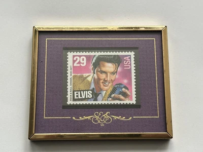 猫王普雷斯利正品美国邮票黄铜框架-奶奶复古收藏品 — 第 1/4 张图片