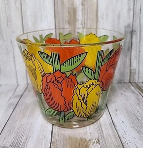 VTG MCM Retro Cera Glass Barware Ice Bucket Bowl Orange Yellow Tulip Flower RARE - Picture 1 of 13