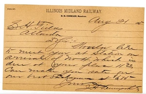 1887 Illinois Midland Railway Letter Cincinnati, Washington & Baltimore Railroad - Picture 1 of 2