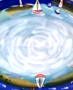 Studio Art Pottery  16 x12 Nautical Beach Ocean View Large Platter - Picture 1 of 7