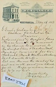 1883 WEST POINT GEORGIA W.C. & L. LANIER BANCHIERI E PRODUTTORI - Foto 1 di 1