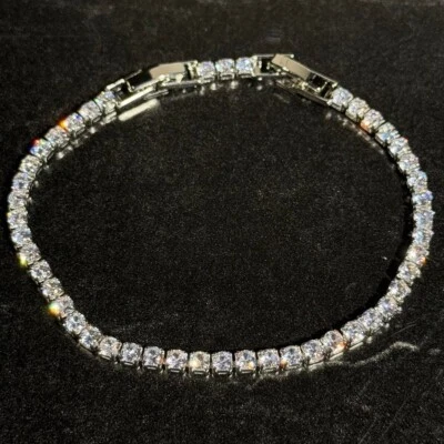 Unisex Valentine Gift Bracelet Round Cut Simulated 3 MM Diamond Stainless Steel - Image 1 of 4