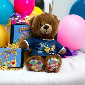 Build-A-Bear Happy Birthday Bear With Pokémon Party Shirt NWT - Picture 1 of 15