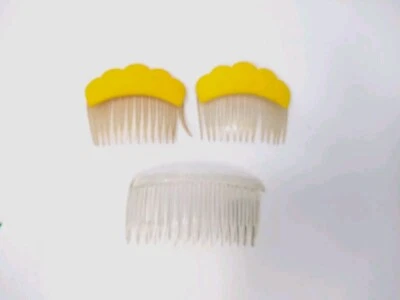 Vtg Pair GOODY Side Hair Combs Plastic Yellow Scalloped Clear USA Read 80s Retro - Image 1 of 4