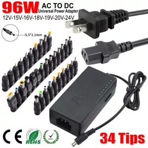 96W Universal Power Supply Charger for Laptop Notebook PC AC To DC Power 34 Tips - Picture 1 of 12