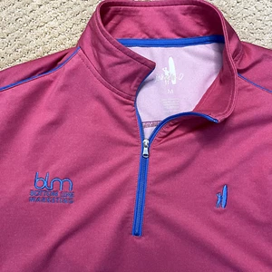Johnnie-O Pink Mens Pullover Medium 1/4 Zip Polyester Spandex Stretch LOGO - Picture 1 of 7