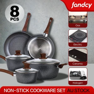 8PCS Non-Stick Frying Pan Cookware Set Frypan Saucepan Pot Cooking Clevinger - Picture 1 of 21