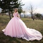 Pink Quinceanera Dresses Long Sleeve Sweet 15 16 Princess Party Gown Sweep Train