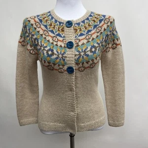 Marilyn Moore Sweater Small Fair Isle Beige Alpaca Wool Lambs' Wool Rabbit Hair - Picture 1 of 9