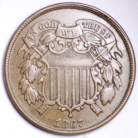 1867 Two Cent Piece CHOICE AU+/UNC FREE SHIPPING E180 TEM Cover
