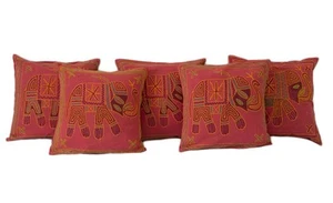 AamiraA Exotic Kantha Embroidery Elephant Red Cushion Covers Decor Pillow Case - Picture 1 of 15