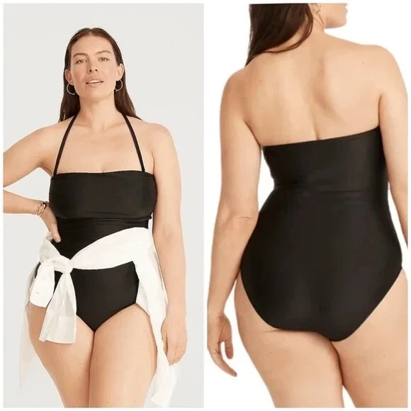 J.CREW Gemma Ruched Navy Blue Bandeau One-Piece Swimsuit Women’s 2 BC115