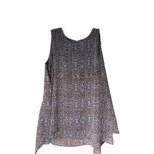 Fever Top Womens  Sz XXL Blue Sleeveless Keyhole Back Shark Tooth Hem Tunic - Picture 1 of 13