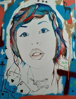 NIV BORNSTEIN (1979-), большой оригинальный масло на холсте, мальчик, поп-арт, подписанный - Изображение 1 из 4