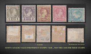1885 MONACO LOT VALUES 1,C,2C,10C,15C,25C MINT H VALUES SCT.1,2,4,5 MI.1,2,4,5 - Picture 1 of 1