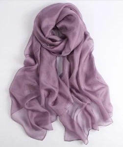 100% Silk large Scarf Women 70x43" Shawl Wrap solid pure color purple JH39-4