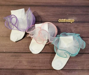Pack of 3 Girl Ruffle Socks, Nylon, Perfect for Special Occasion, Girl Socks - Picture 1 of 5