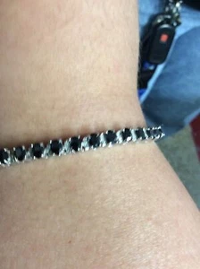 Real Diamond And Onyx .925 Sterling Silver Tennis Braclet 7.5” - Picture 1 of 3