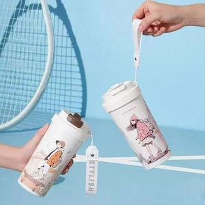 18oz/550ml Designer Ceramic Tea/Coffee On-the-go Sip-on Straw Fashion Print Cup - Picture 1 of 8