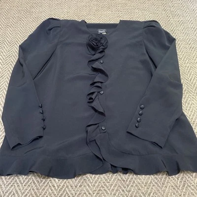 Blusa negra vintage años 80 cuello con volantes secretaria gótica payaso talla 18W Foto 1 de 4