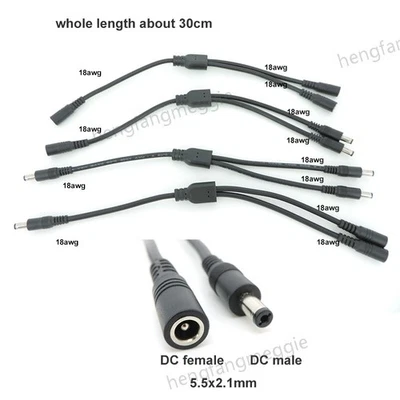 DC 1 male to 2 male female Splitter Power adapter Cable 5.5x2.1 connector 18awg - Image 1 of 4