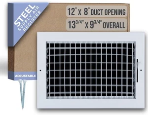 ¡NUEVO! Registro de ventilación de rejilla de suministro de aire ajustable de acero de apertura de conducto de 12" x 8" (B12 - Imagen 1 de 7