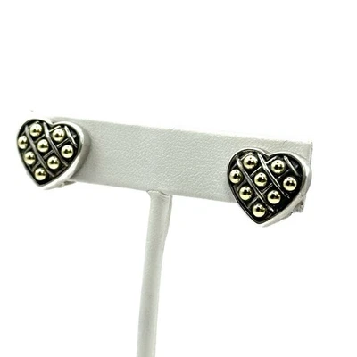 Lagos Signature Caviar Silver & Gold Heart Stud Earrings - Image 1 of 4