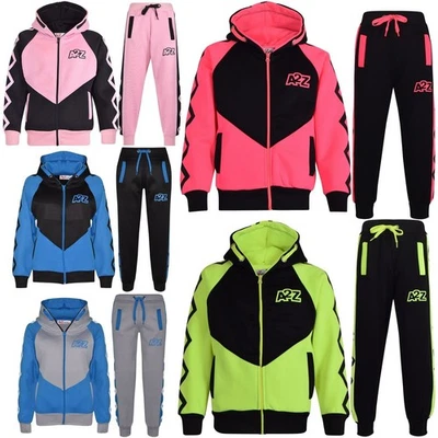 A2Z 4 KIDS® Kinder Mädchen Jungen Trainingsanzug Designer Kontrast Paneel Kapuze Top Jogging